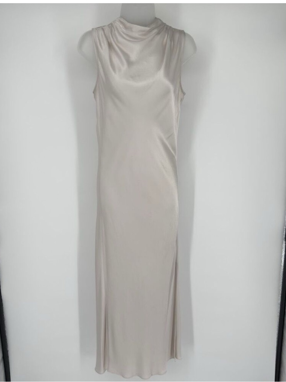 Rails S Ivory Solana Satin Sleeveless Midi Dress Keyhole Back Silky Minimalist